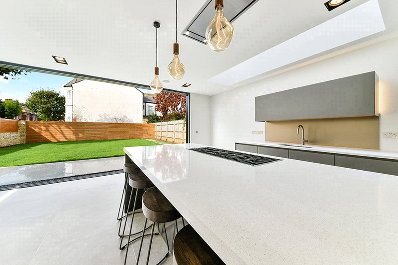 kitchen with view of back garden